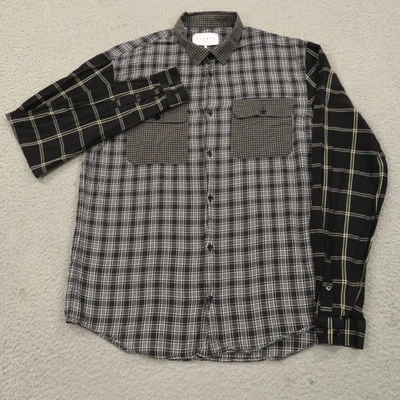 Sandro Paris Shirt Mens Large Black Shadow Plaid Utility Pocket Button Up Design - Image 1 of 4