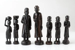7 Afrikanische Stammeskunst Statuen Ebenholz Holz geschnitzt Figur Skulpturen - Bild 1 von 3