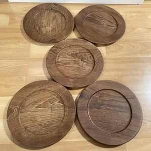 Vintage Teak Wood Charger Plates 11” Lot Of 5 Danish Modern Made Denmark MCM - Picture 1 of 10