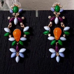 LEE By LEE ANGEL 12KT GP Contemporary Gold Multicolor Cabochon/Crystal Earrings - Picture 1 of 3