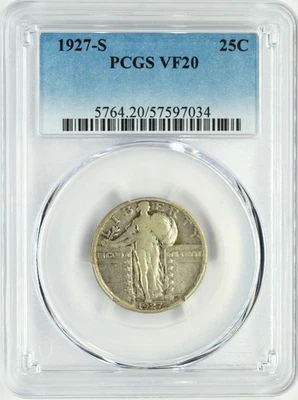 1927-S STANDING LIBERTY SILVER QUARTER 25C PCGS VF 20 - Image 1 of 2