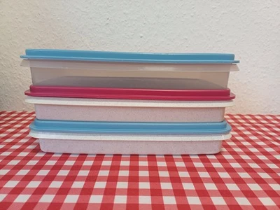 3 x Tupperware *  Vesperle * Vesperbox * 650 ml mit Deckel hellblau  rot - Bild 1 von 4