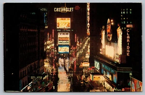 Postal Times Square At Night Pepsi Cola Signo Canadian Club Chevrolet Pajarita - Imagen 1 de 2