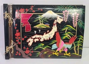 Japan Korea Black Lacquer Scrapbook Photo Album Bird Talons Beak Flower Mt. Fuji - Picture 1 of 16