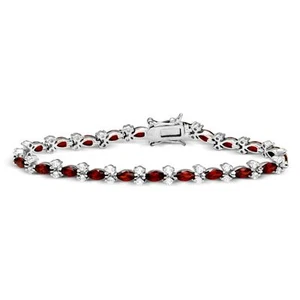TENNIS BRACELET LAB SIMULATED DIAMONDS & RUBY 925 STERLING SILVER 7'' LONG  - Picture 1 of 2