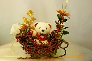 NEW Woven Grapevine SLEIGH Christmas BEAR Decoration HANDMADE Centerpiece #6 - Bild 1 von 12