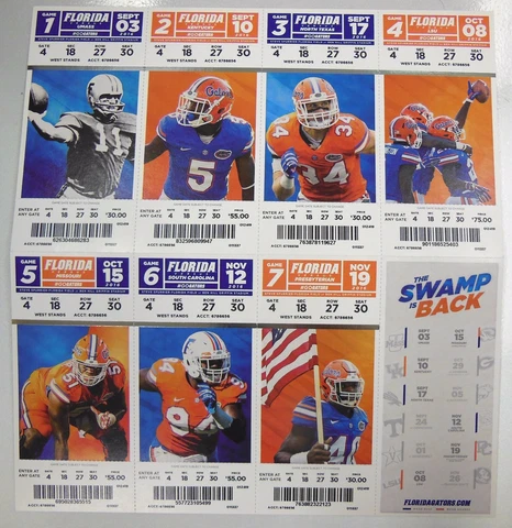 UNIVERSITY OF FLORIDA GATORS 2016 FOOTBALL SEASON TICKET SHEET UNUSED 6000128 Cover