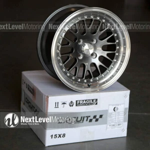 Circuit CP21 15x8 4-100 +25 Gloss Gun Metal Wheels Fits Honda Civic EK EG Mesh - Picture 1 of 10