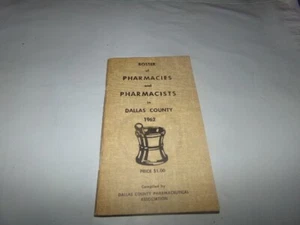 Vintage Roster Pharmacies Pharmacist in Dallas County + Hospital Pharmacist 1962 - Picture 1 of 7