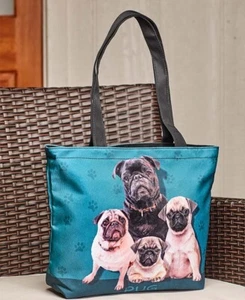 Bolso de Mano Raza de Perro - Pug Cremallera Cierre Superior Talla 13.75"W x 3.75"D x 10"H NUEVO - Imagen 1 de 1