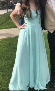 Angelina Faccenda Teal A-Line Prom Bridesmaid Dress Size 2 - Picture 1 of 8