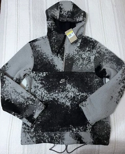 Nike Sportswear Essentials 1/2 Zip Sherpa Hoodie Black Gray Men's Size Small - Picture 1 of 10
