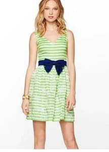 NEW Lilly Pulitzer Roswell Green Striped Embellished Dress Size 4 (no Belt) - Picture 1 of 15
