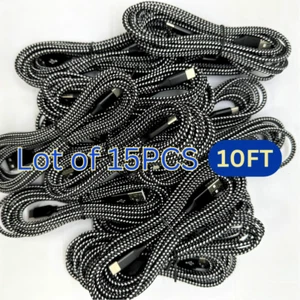 15-Pack Braided USB C Type-C Fast Charging Data SYNC Charger Cable Cord 3M Lot - Picture 1 of 8
