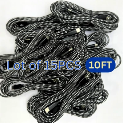 15-Pack Braided USB C Type-C Fast Charging Data SYNC Charger Cable Cord 10FT Lot - Image 1 of 4