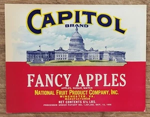 ADVERTISING Label Capitol Fancy Apples Winchester West Virginia - Picture 1 of 1