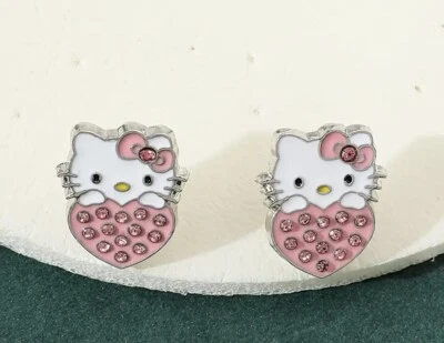 Pendientes Hello Kitty Bling Corazón Rosa con Cristales Nuevos Foto 1 de 4