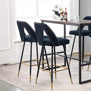 Set of 2 Velvet Upholstered Bar Stools Counter Height Bar Stools Dining Chairs