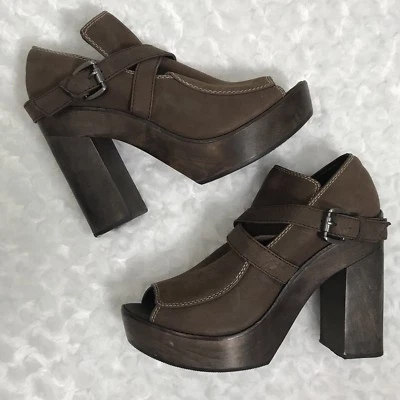 Joie 39.5 9.5 Rare Peep Toe Leather Wooden Platform Ankle Boot Bootie Clog Heel - Image 1 of 4