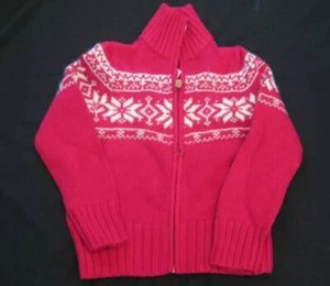 RALPH LAUREN girls Sm Large XL pink snowflake Nordic Fair Isle full zip sweater - Picture 1 of 1