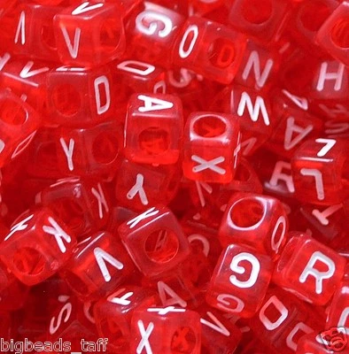 500pcs 6mm cube transparent red mixed letters acrylic alphabets beads DIY Craft - Image 1 of 3