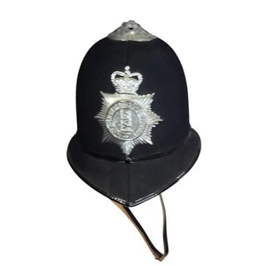 British Bobby Police Helmet Rose Top Warwickshire Constabulary Plate Vintage - Picture 1 of 18