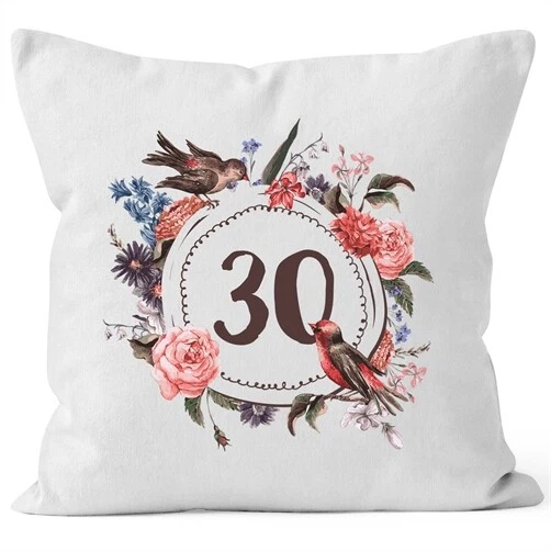 Kissen-Bezug Geburtstag   Geschenk-Kissen Blumen Blüten Blumenkranz Bordüre - Bild 1 von 1
