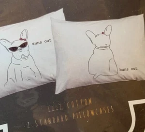 French Bulldog Pug Suns Out Buns Out Pillowcases 2 Pack Standard Size Bedding - Picture 1 of 3