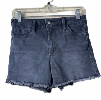 Joes Jeans Black Distressed Frayed Raw Hem Black Denim Shorts Size 24 Hi Waist  - Image 1 of 4