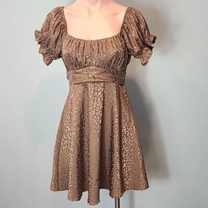 Babydoll Milkmaid Mi Ami Brown Animal Print Dress Graduation Summer Size Large - Picture 1 of 11