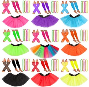Neon 80s fancy Dress Outfit Ladies Tutu 80s Neon Accessories Leg Warmers Gloves