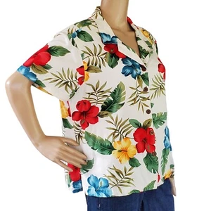 JAMAICA BAY Blouse Top Shirt Women's XL Rayon Hawaiian Tropical Floral Button - Picture 1 of 15