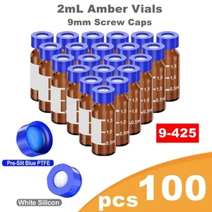 Frascos HPLC ámbar de 9-425 2 ml 100 un. + tapas pre-ranuradas se adapta a muestreador automático térmico Agilent - Imagen 1 de 19