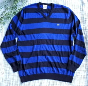 Lacoste Mens Blue Colorblock V-Neck Sweater Size 6 US X-Large - Picture 1 of 5
