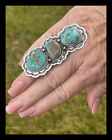 Navajo~Long~3 ~Stone ~Royston ~Turquoise ~ Ss~ Ring~Geraldine James