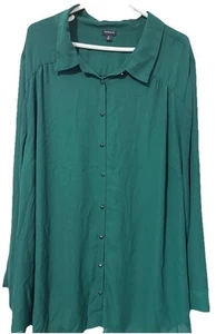 Women's Torrid Plus Sz 6 (6X) Dressy Blouse Green Top Long Sleeve Jewel Button - Picture 1 of 7