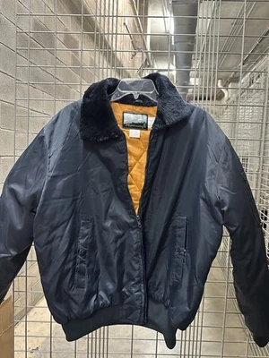 Chaqueta de bombardero Fieldmaster L azul marino cuello de piel sintética hecha en Corea Foto 1 de 4