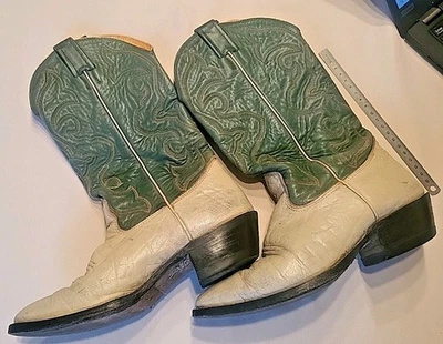 Bottes Western Buffles de Cap Nocona gris + vert style santiag - Photo 1/4