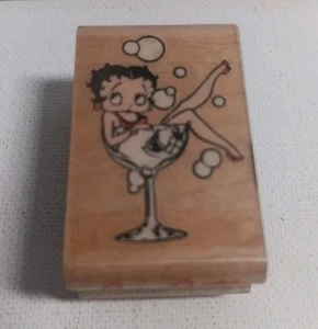 Vintage 1992 Betty Boop Stempel Champagner Cartoon Holz Halterung Blasen 718-C - Bild 1 von 3