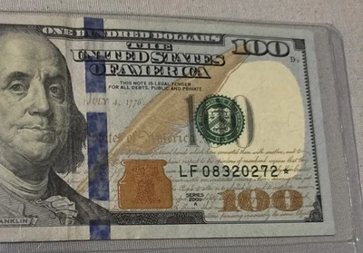 $100 Dollar Bill Star Note LF 08320272 - Image 1 of 3