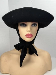 Vintage Bollman Americana Hat With Scarf Womens Black Wool Felt Made In USA - Picture 1 of 16