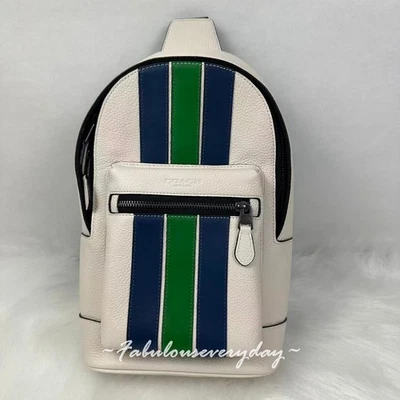 Coach Men's West Pack With Varsity Stripe In Leather Gunmetal/Chalk Multi CBI39 - Image 1 of 4