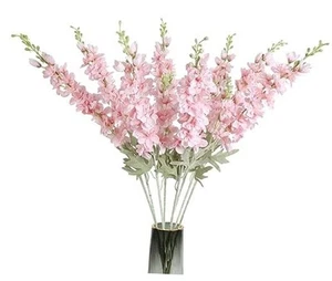 8PCS Pink Delphinium Artificial Flowers 33.5in Long Stem Larkspur Fake Silk - Picture 1 of 7