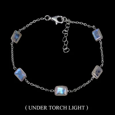 Pulseira de prata esterlina 925 octógono pedra da lua 7x5 mm joias de pedra preciosa 7,5 polegadas - Imagem 1 de 4