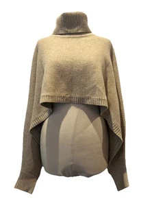 Markus Lupfer Beige Haferflocken Merinowolle Strick Shrug Crop Pullover Poncho One Sz - Bild 1 von 20