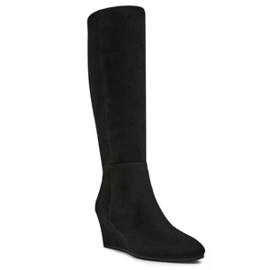AK Anne Klein Size 9 Black Wedge Knee High Boots Fabric Kennedy Women's - Picture 1 of 18