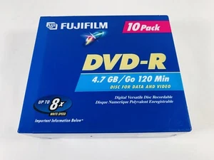 New Fujifilm DVD-R Video Recordable Disks 10-Pack 4.7 GB 120 Minutes with Cases - Afbeelding 1 van 8
