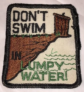 Vintage Square Sew On Patch DONT SWIM IN LUMPY WATER 3” X 2.5” Outhouse Poop - Picture 1 of 3