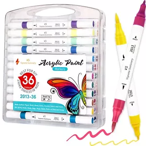 Acrylic Paint Pens Fabric Colouring Markers Brush Fine Dual Nib Art Supplies 36 - Picture 1 of 16