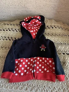 Disney Parks Minnie Mouse Hoodie Polka Dot Bow Black Sweatshirt Infant 12 months - Picture 1 of 3
